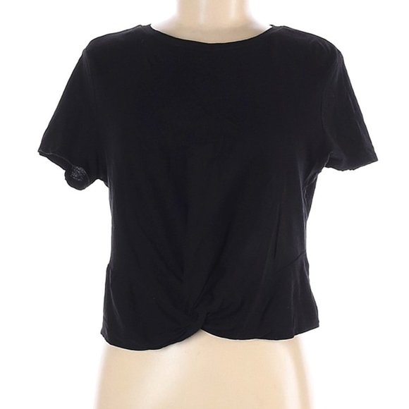 H&M Black Short Sleeve Twist Front Crop Top M - Picture 1 of 5